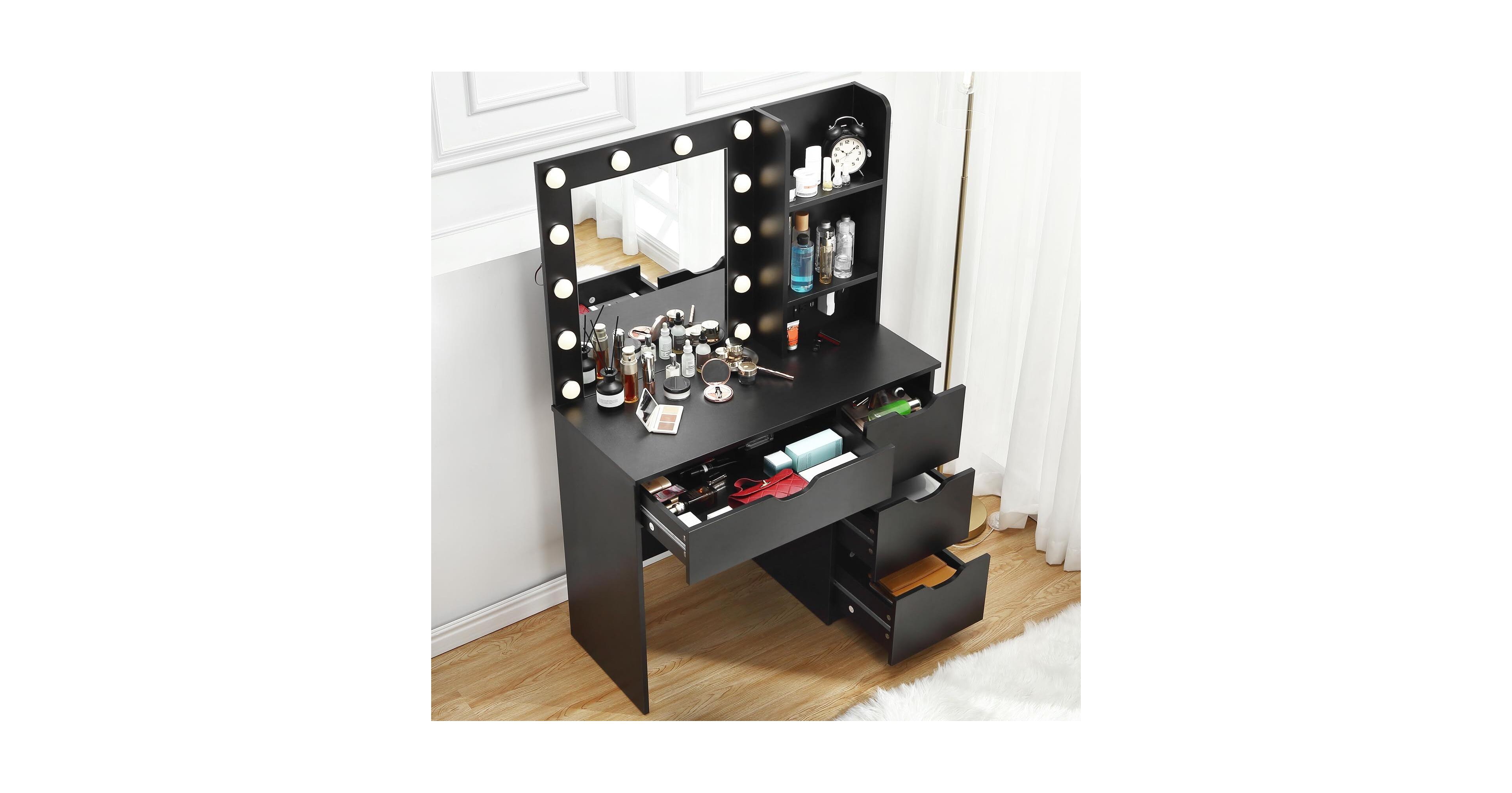 gaomon Makeup Vanity with Lights and Power Outlet, 36" Makeup Table with Lighted Mirror, Black