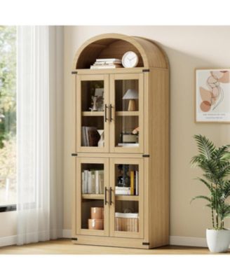 Arched Farmhouse Bookcase with Doors, 71.4" Tall Rounded Display Cabinet