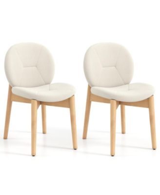 2PCS Wooden Dining Chairs Soft Boucle Upholstered Kitchen Chairs w/ Curved Seat