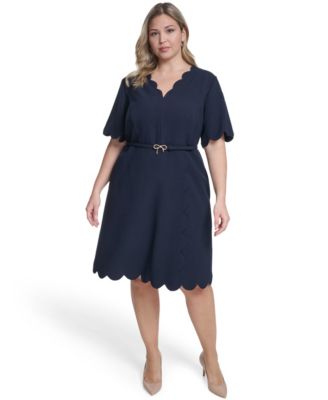 Plus Size Scalloped Hem V-Neck Dress