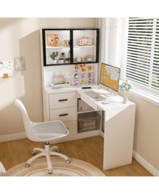 Streamdale L-Shaped Corner Desk with LED, USB, Keyboard Tray - White