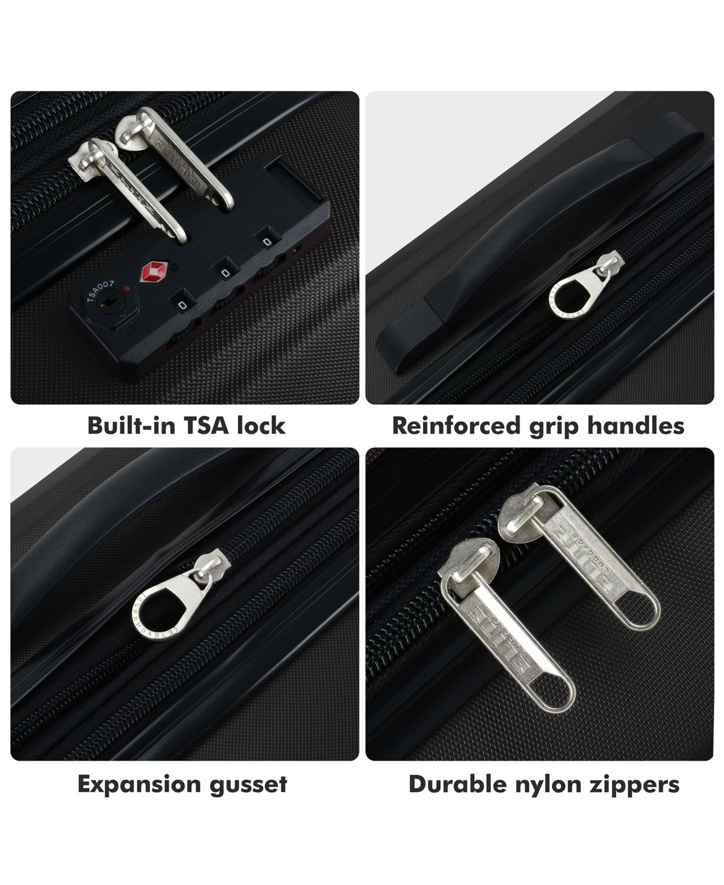 Чемоданы Elite Luggage Dori 3-Pc. Hardside Expandable Spinner Luggage Set, цвет: Чёрный — фото 4