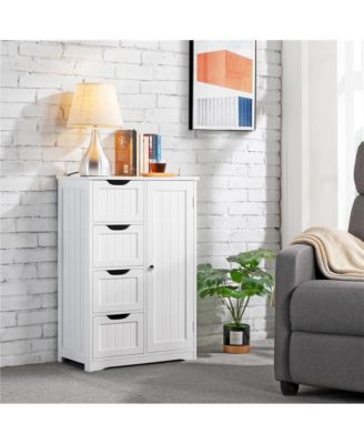 Wooden Bathroom Cabinet 32.5-Inch Height with 4 Drawers and Cupboard