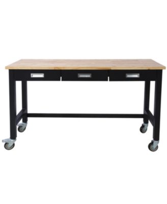 “60&iquest; Workbench with drawer, bamboo top & wheels for garage or office”