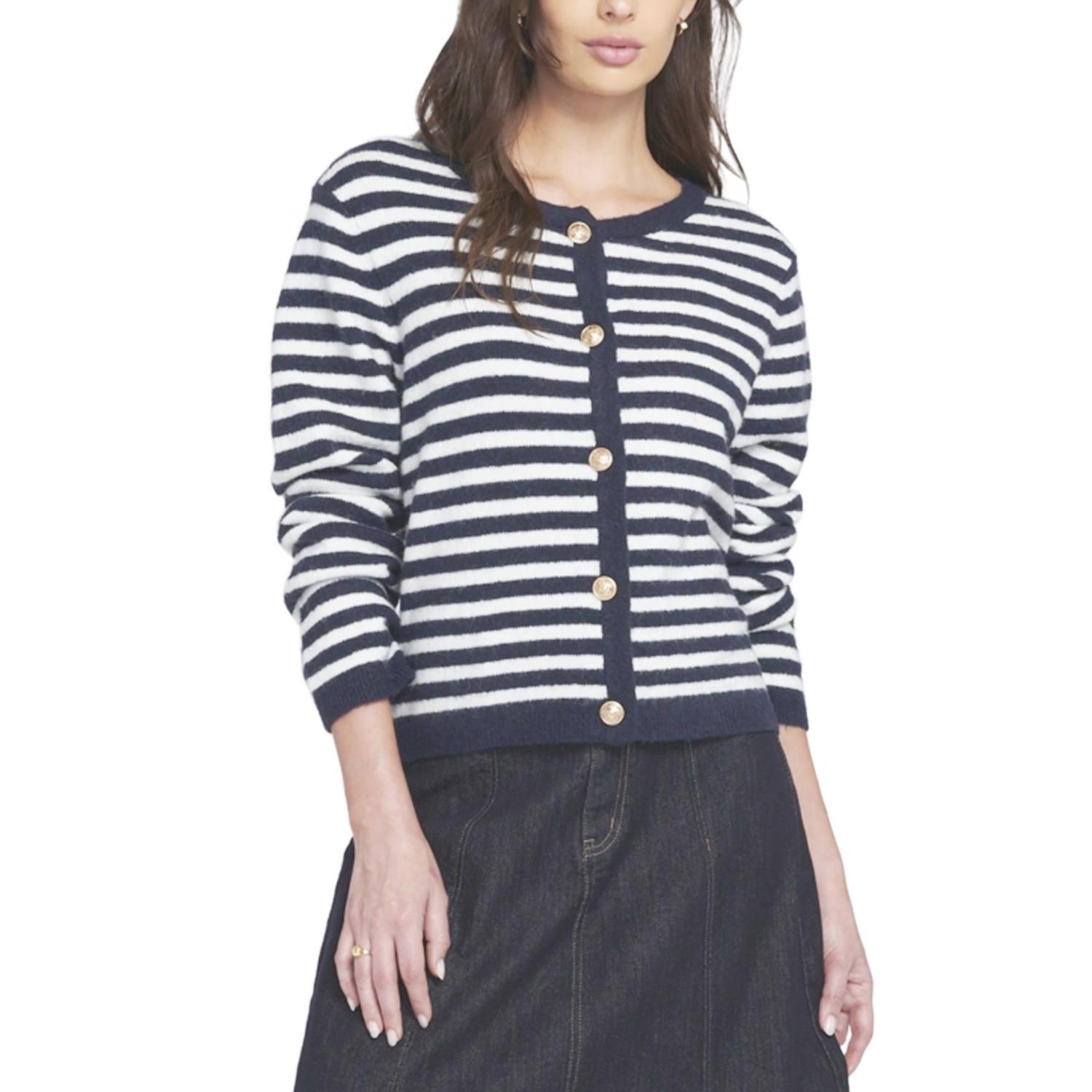 Women's Fuzzy Striped Cardigan Sweater