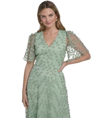 Petite Flutter-Sleeve V-Neck Midi Dress