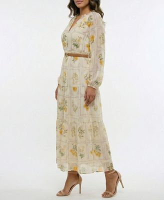 Women's Belted A-Line Floral Printed Dress