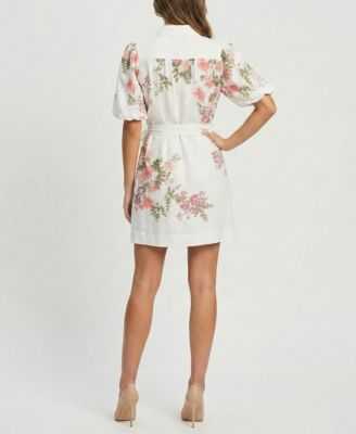 Women's Floral Puff-Sleeve Shirt Dress