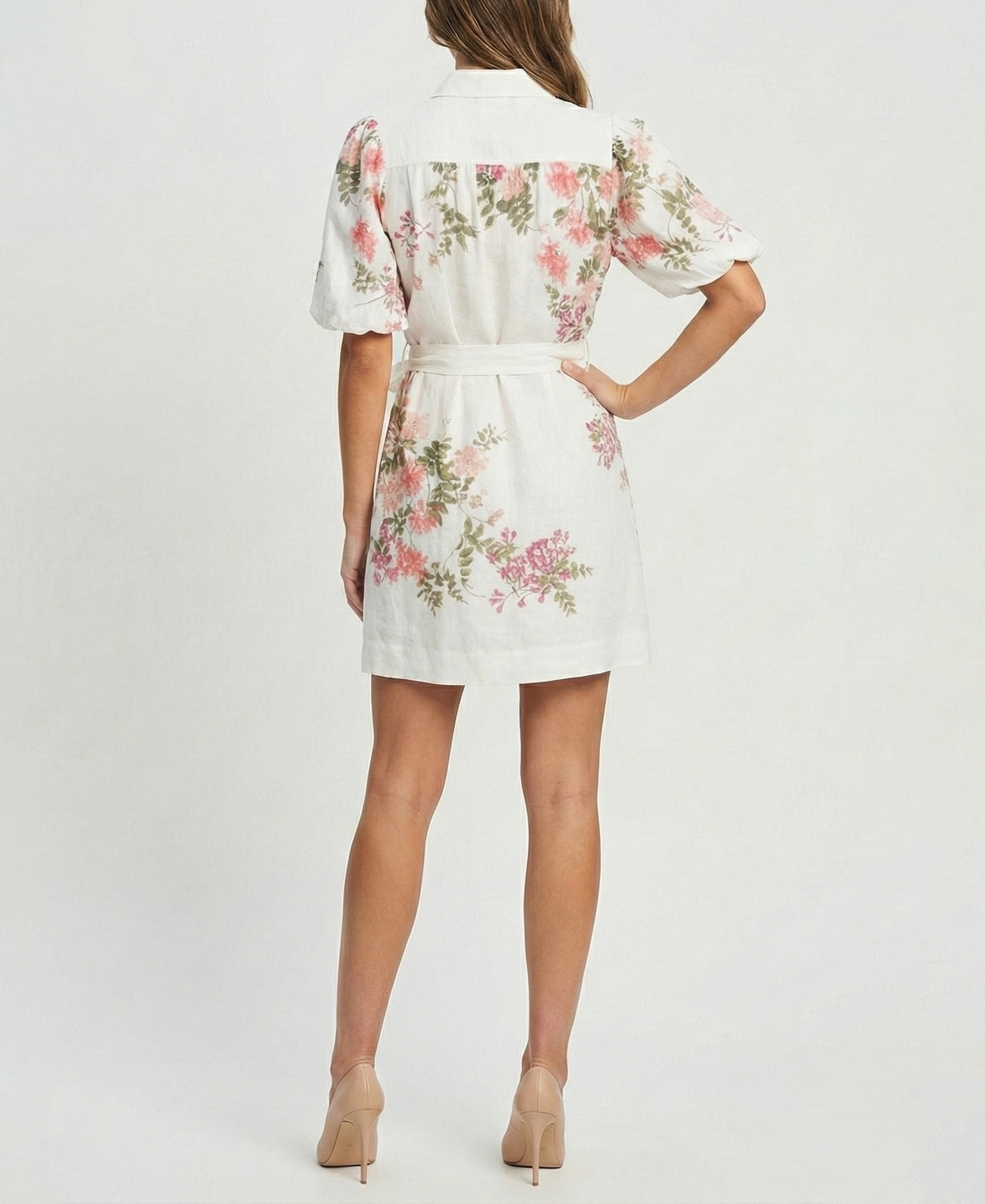 Taylor Women's Floral Puff-Sleeve Shirt Dress