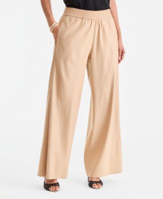 Women's Linen-Blend Wide Leg Pull On Pants