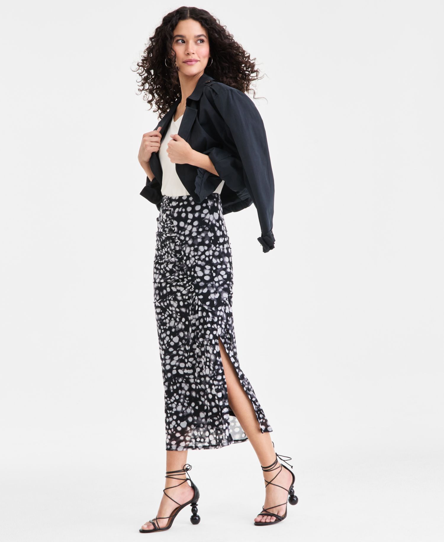 Women's Printed Mesh Midi Skirt