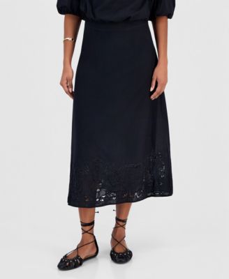 Women's Floral Lace-Trim Midi Skirt