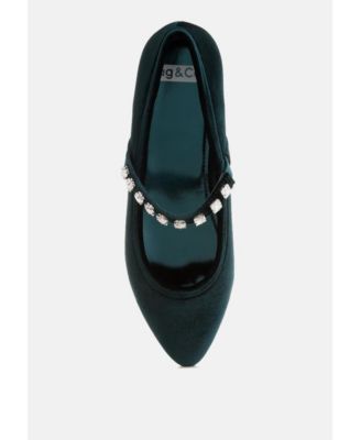 Womens Aralia Velvet Mary Jane Ballerinas