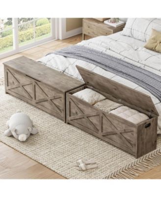 47.2 in Storage Chest, Wooden Storage Bench with Safety Hinges, Easy Assembly, Large Shoe Bench for Entryway, Living Room, Bedroom