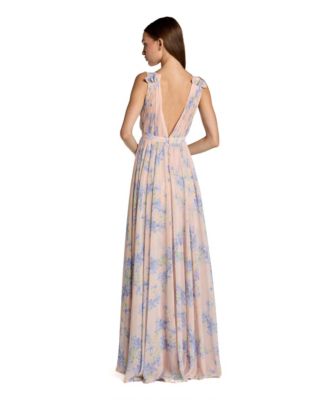 Women's Sleeveless Pleated Chiffon V-Neck Gown