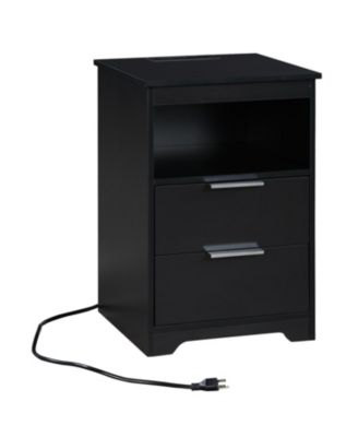 Nightstand with Charging Station & 2 Drawers, Black