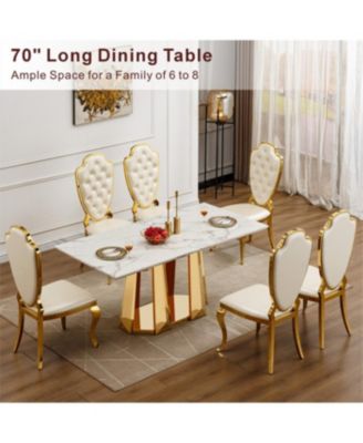 “70″ Faux Marble Dining Table for 6 with Gold Mirrored Base”