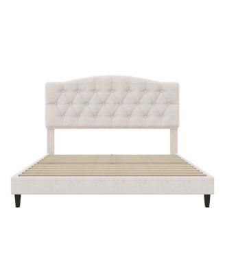  &acirc;€œQueen Upholstered Platform Bed with Curved Tufted Headboard, Beige&acirc;€