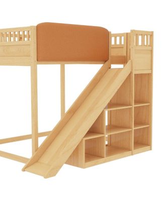 Loft Bed with Headboard, Shelves, Ladder & Slide