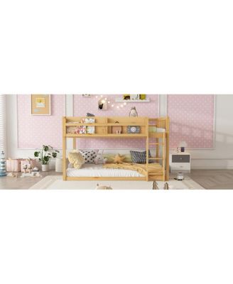 Low Twin Over Twin Bunk Bed with Ladder, Solid Wood for Kids & Juniors