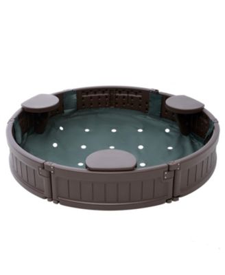 Sandbox with Cover, 47.2 x 9.1 in Round Sand Box, HDPE Sand Pit with 3 Corner Seating and Bottom Liner