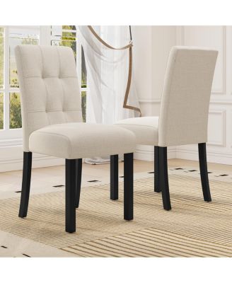 Streamdale 4 Piece Modern Tufted Dining Chair, Rustic Linen Upholstered, Beige