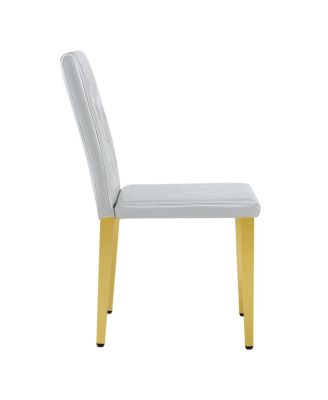 Streamdale Light Gray PU dining chairs, 2-pc set, ergonomic buckle back, gold legs.