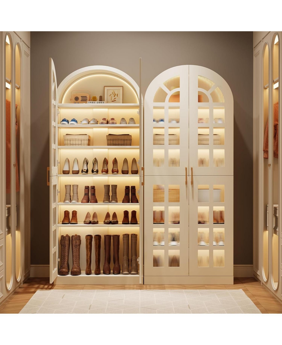 Tribesigns “Tall 8-Tier Shoe Cabinet with Acrylic Doors & Led Lights, 78″”