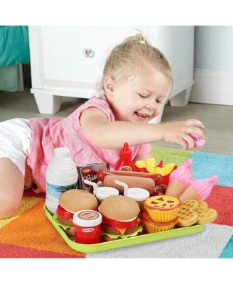 30-Piece Pretend Play Fast Food Set for Kids with Hamburger, Fries, Hot Dog & Waffle