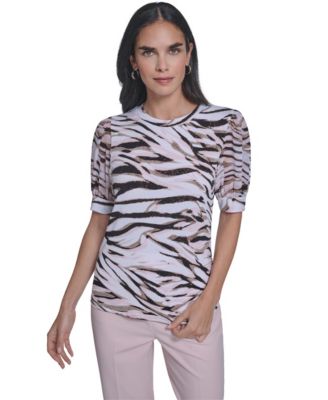 Petite Puff-Sleeve Mixed Media Top