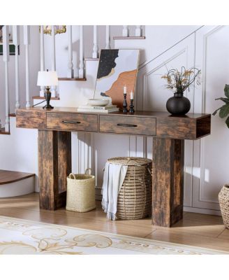 Streamdale Natural Vintage Brown 63-Inch Console Table for Entryway, Hallway, Living Room