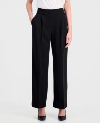 Petite Pleated Faux-Fly Pull-On Pants