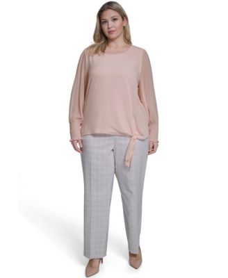 Plus Size Mixed Media Long-Sleeve Top