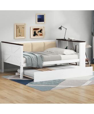 Twin Size Wood Daybed with Storage, USB, and Trundle