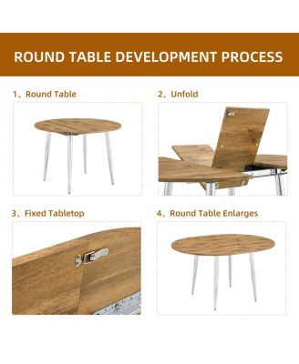  Retractable Wood Grain MDF Tabletop with Silver Metal Legs