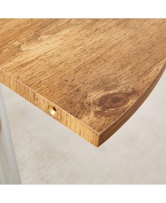  Retractable Wood Grain MDF Tabletop with Silver Metal Legs