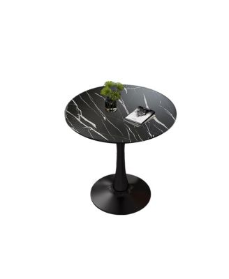  Black Marble Round Dining/Kitchen Table with Steel Base (24 Inch