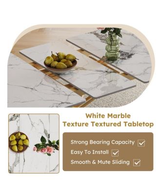 59-inch Expandable Dining Table with Retractable Leaf, Charred Stone Top & Golden X-Base