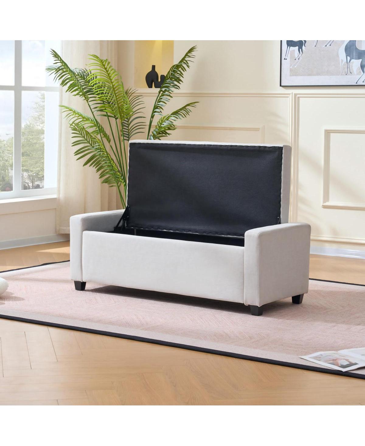 Streamdale Furniture 48" Storage Bench for End of Bed, Faux Linen Upholstered Storage Ottoman, Beige