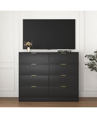Modern 8-Drawer Dresser Chest, Wide Wood Chest with Gold Handle
