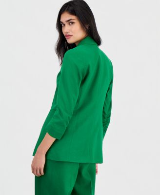 Women's Ruched-Sleeve Open-Front Linen Blazer