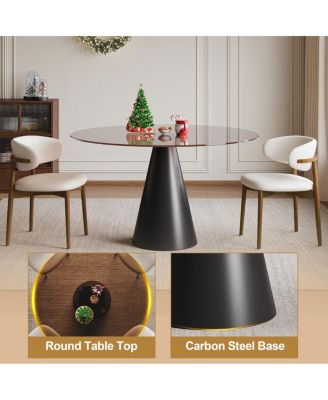 Streamdale 35" Round Glass Dining Table with Carbon Steel Legs (Seats 2-4)