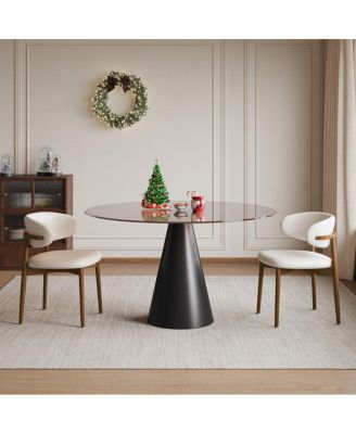 Streamdale 35" Round Glass Dining Table with Carbon Steel Legs (Seats 2-4)