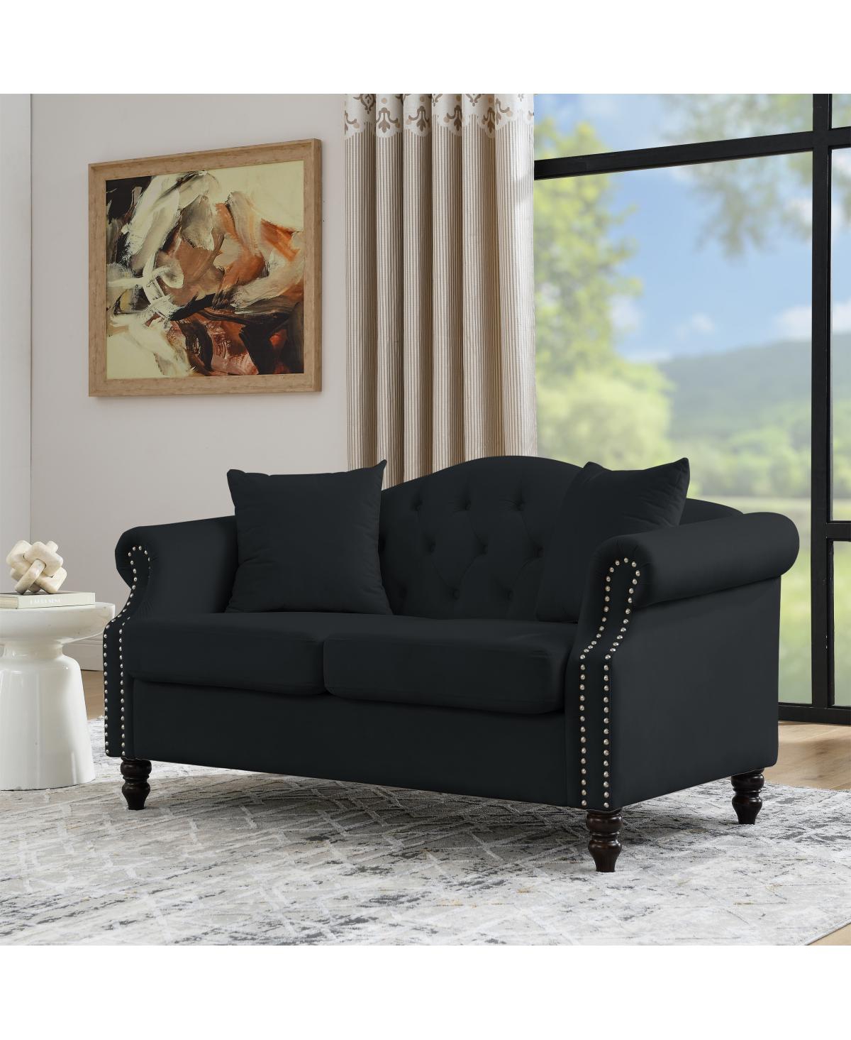 Streamdale Furniture Velvet Chesterfield Sofa with Rolled Arms & Nailhead Trim