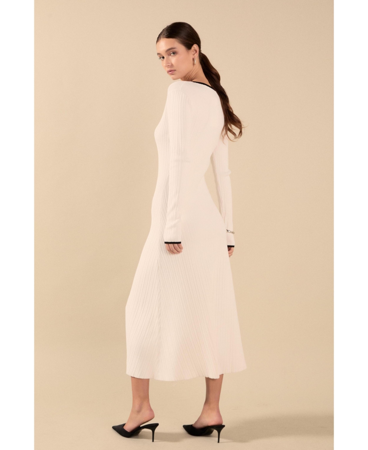 endless rose Women's Knit V Neck Long Sleeve Midi Dress