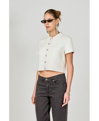 Women's Jewel Buttoned Cropped Knit Top