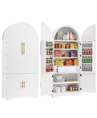  72" Arched Kitchen Pantry Cabinet with 8