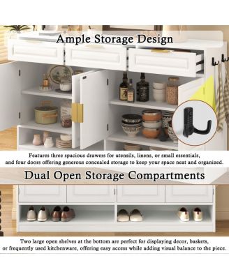  Farmhouse Sideboard with 3 Drawers, 4 Doors, 59.1" Storage Buffet