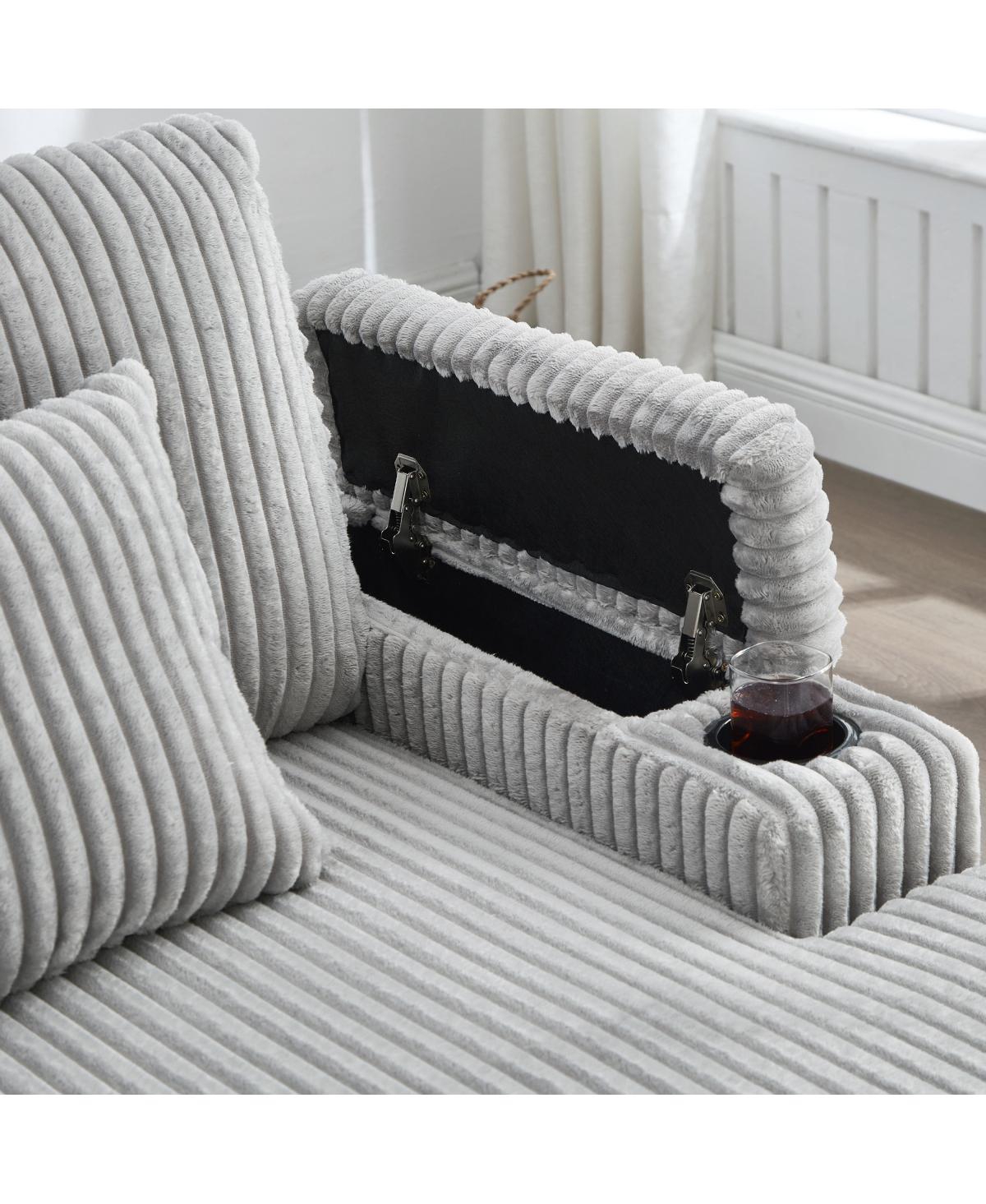 Streamdale Modern Chaise Sofa with Adjustable Backrest, Cup Holders, Phone Holder & Storage, Light Gray