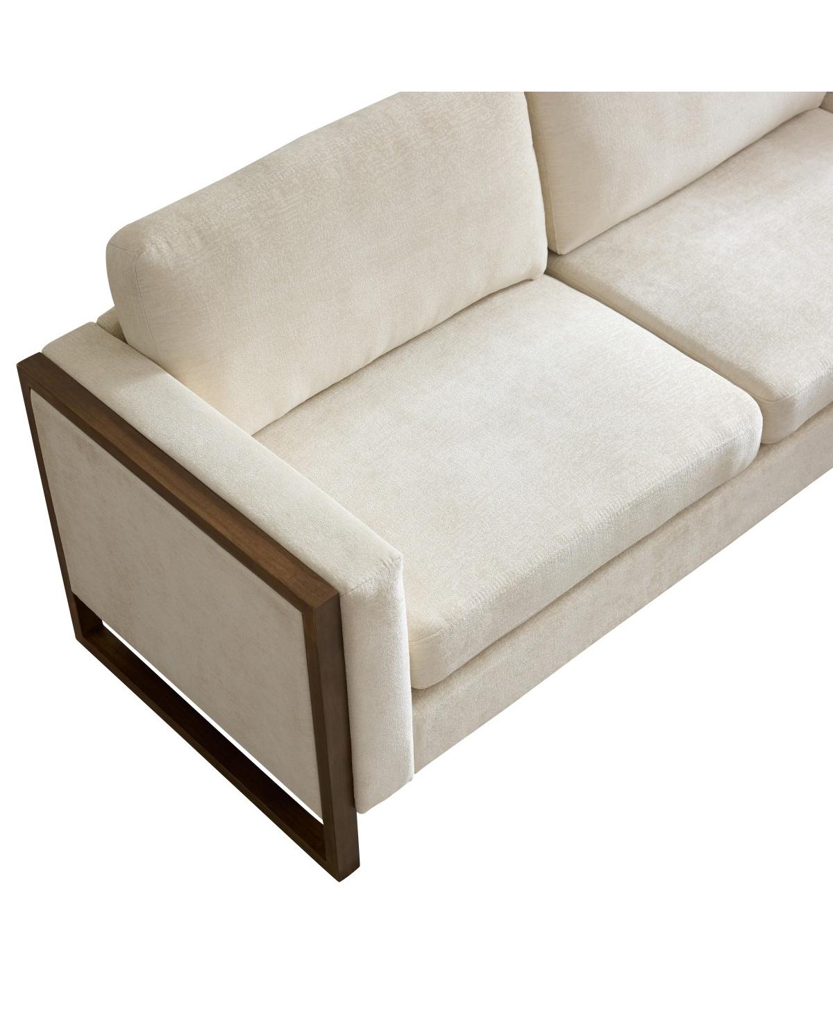 Streamdale Furniture L-Shaped Sectional Sofa - Modern Beige Fabric with Walnut Legs